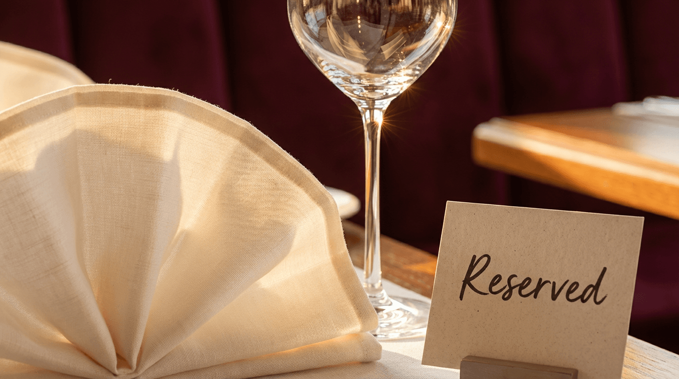 Elegantly set dining table with candlelight and minimalist place settings