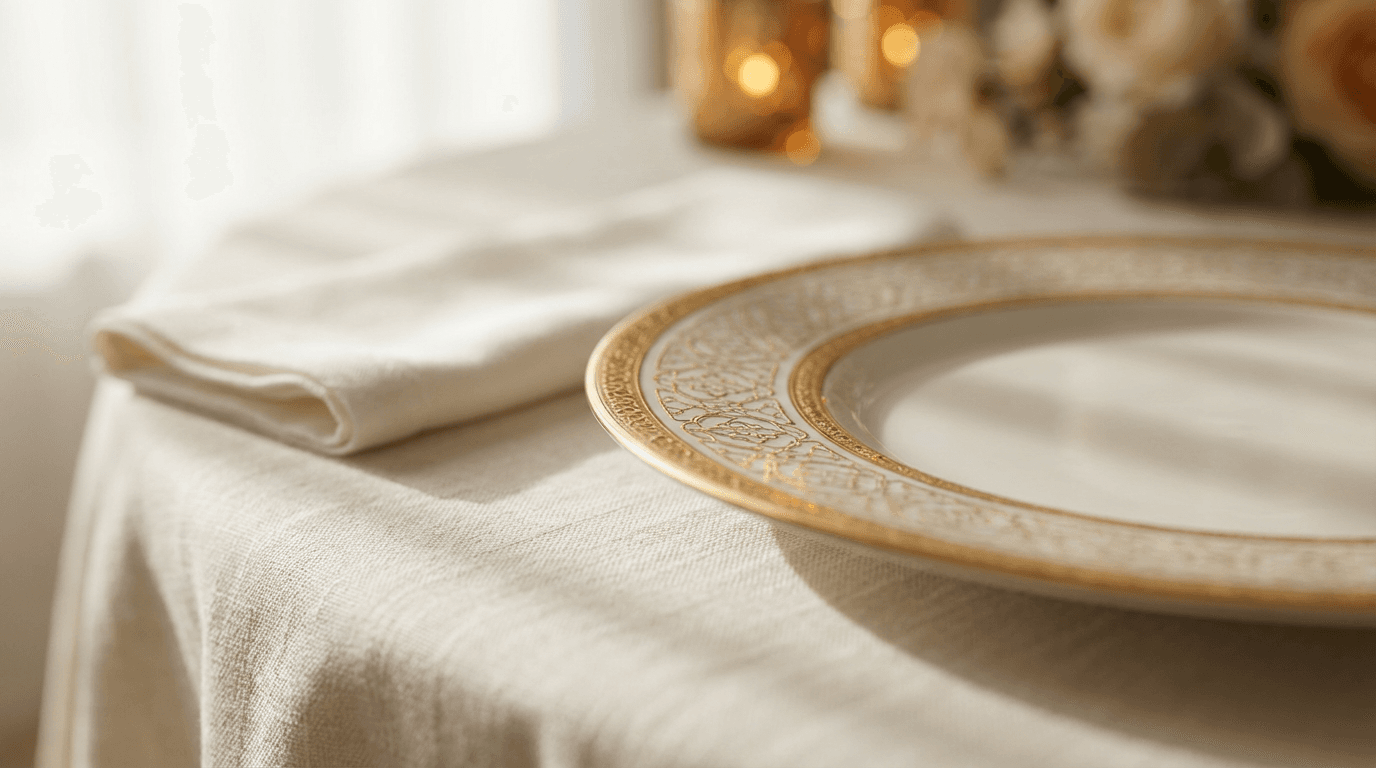 Prepared dining space with geometric lighting and intentional table design